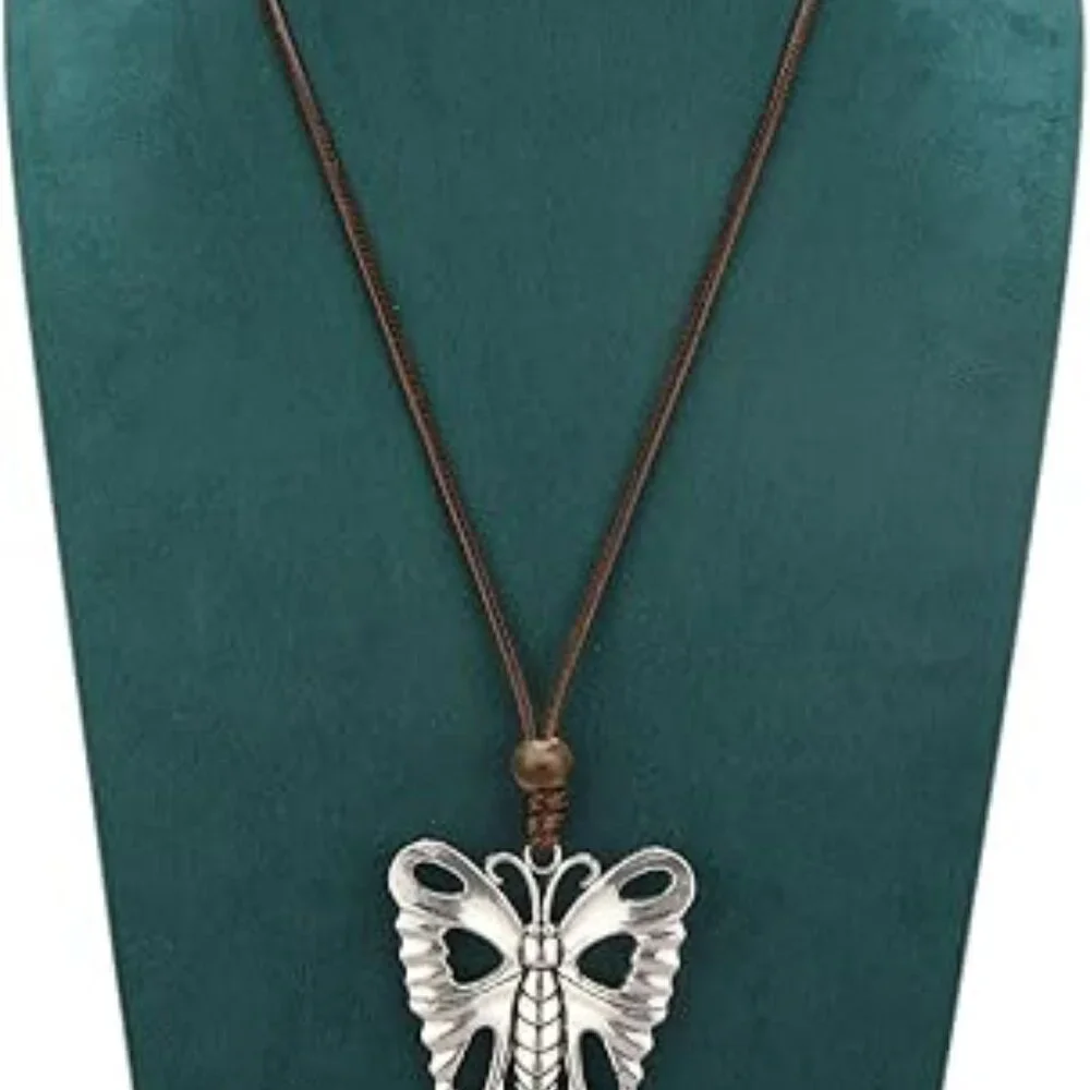 Chunky Necklace for Women Boho Butterfly Pendant Statement‎ Western Choker